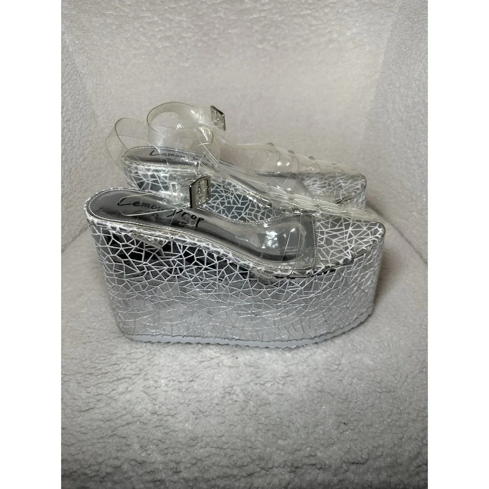 Dolls Kill  Platform Shoes 7.5 8 Silver Sandals Club Rave Party Goth Punk Chunky